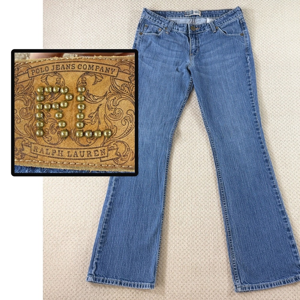 Vintage Ralph Lauren Bootcut Kelly Jeans Womens 14x32 Blue Polo Jeans Co Studded